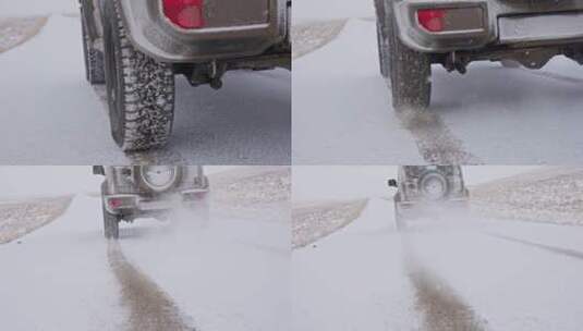 在雪面上行驶的汽车高清在线视频素材下载