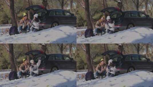 幸福情侣坐在雪地里高清在线视频素材下载