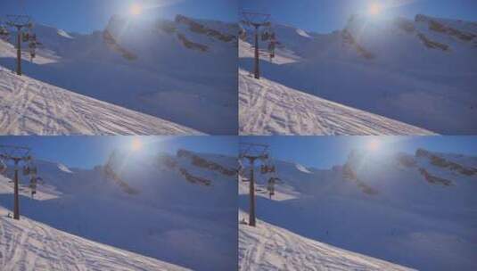航拍高山滑雪场 索道缆车 滑雪 的人高清在线视频素材下载