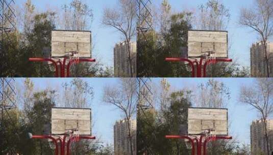 公园广场室外篮球场打篮球投篮抢球户外运动高清在线视频素材下载