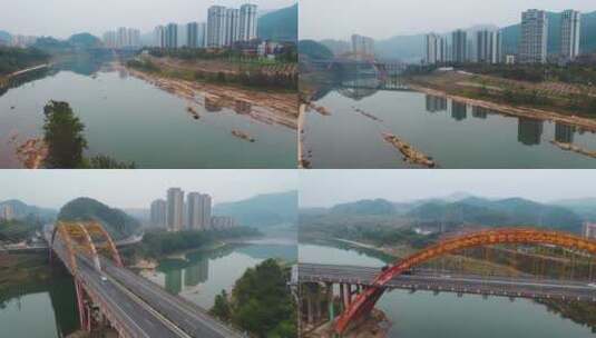 州河河面上的桥高清在线视频素材下载