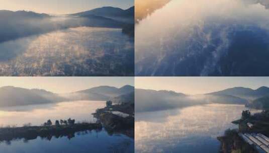 航拍湖泊 水面 水雾高清在线视频素材下载