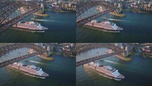 悉尼海港大桥游轮航拍高清在线视频素材下载