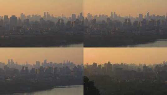 杭州城市全貌清晨唯美空镜高清在线视频素材下载