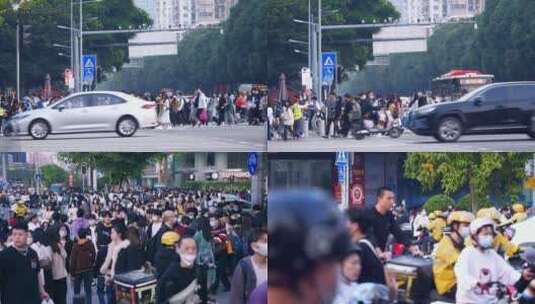 广州城市街道人潮拥挤车水马龙4k视频素材高清在线视频素材下载