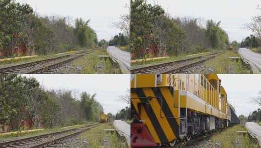 火车来了 黄色火车头 春天的火车 火车轨道高清在线视频素材下载