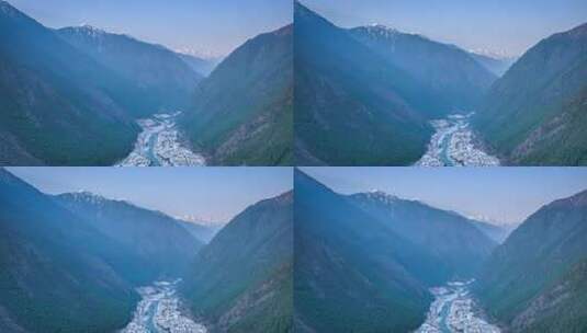 藏东南高山峡谷中的察隅县航拍延时高清在线视频素材下载