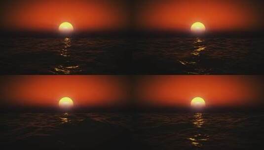 红色夕阳落入海中大海波浪起伏高清在线视频素材下载