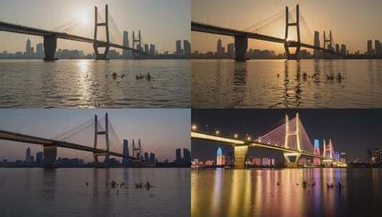 宏伟壮观武汉长江二桥夕阳日落延时高清在线视频素材下载