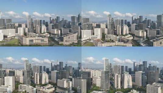 深圳南山区科技园建筑群蓝天白云航拍高清在线视频素材下载