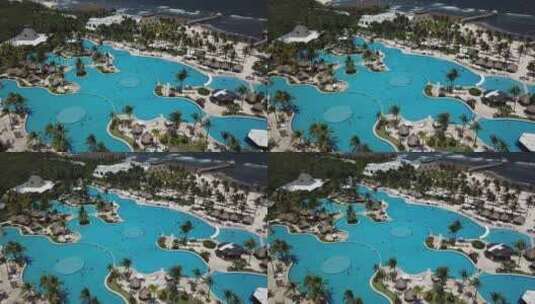 墨西哥金塔纳罗奥维丹塔里维埃拉玛雅，人们游泳的极乐大酒店。天线高清在线视频素材下载