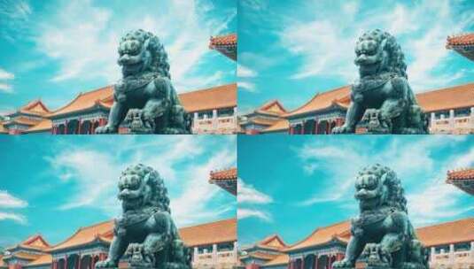 北京地标故宫铜狮高清在线视频素材下载