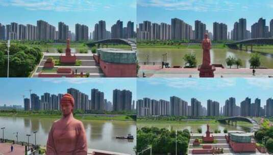 4K航拍长沙芙蓉区马王堆广场辛追雕像2高清在线视频素材下载