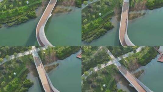 前海桂湾公园人行天桥俯瞰航拍高清在线视频素材下载