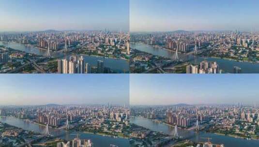 广州鹤洞大桥和白鹅潭城市天际线延时摄影高清在线视频素材下载