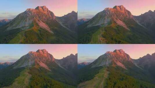 科莫维山脉的惊人景观日落与黑山松林高清在线视频素材下载