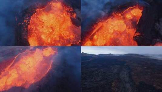 火山喷发岩浆涌动火山爆发实拍无人机航拍高清在线视频素材下载