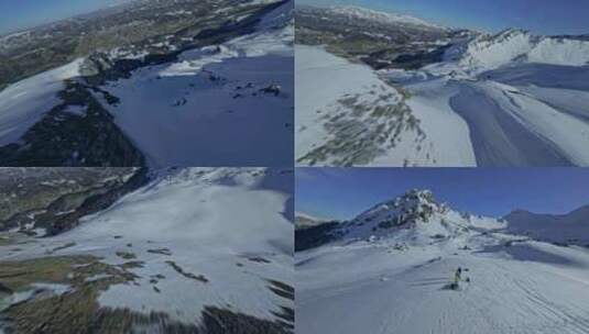FPV穿越机无人机航拍雪山高山登山滑雪阳光高清在线视频素材下载