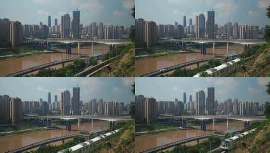 重庆嘉陵江畔繁华发达的轨道交通高清在线视频素材下载