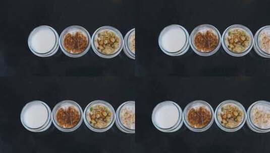 酸奶配麦片的俯视图高清在线视频素材下载