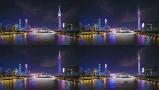 广州珠江夜景 珠江新城广州塔海心桥延时高清在线视频素材下载
