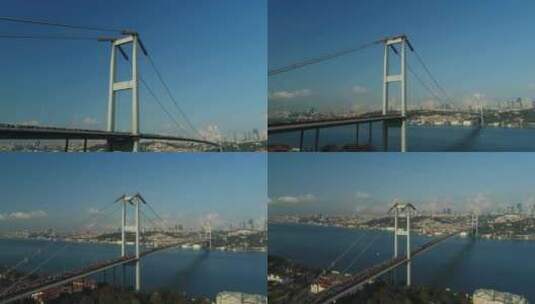 伊斯坦布尔博斯普鲁斯海峡大桥欧亚马拉松鸟瞰图高清在线视频素材下载