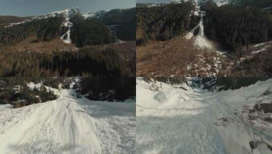雪崩FPV穿越机无人机航拍雪崩刚爆发高清在线视频素材下载