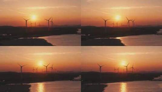 风力发电风车夕阳高清在线视频素材下载