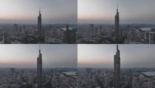 航拍江苏南京中央商务区紫峰大厦夕阳景观高清在线视频素材下载