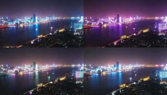 航拍武汉长江夜景灯光秀延时高清在线视频素材下载