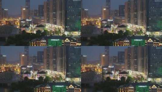 武汉沙湖航拍黄昏步行街月亮高清在线视频素材下载
