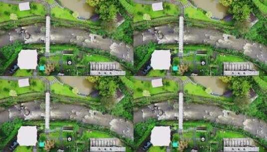空中镜头下河流之间的花园高清在线视频素材下载