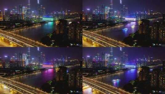 珠江与广州的城市灯光高清在线视频素材下载