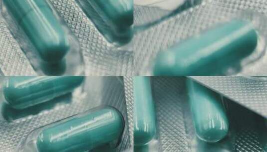 蓝色胶囊锡纸药品高清在线视频素材下载
