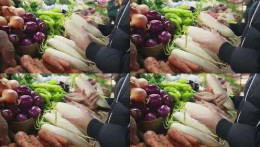 市场超市集市购买白萝卜高清在线视频素材下载