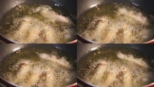 沸腾油锅炸鱼高清在线视频素材下载