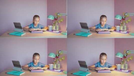 女孩在家里写作业高清在线视频素材下载