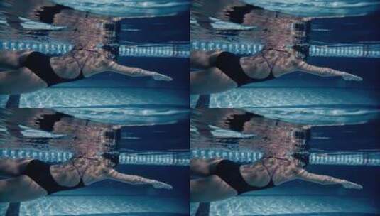 女人在泳池里游泳高清在线视频素材下载