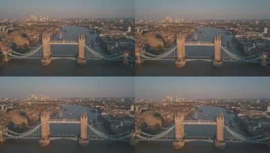 航拍伦敦塔桥和城市建筑物高清在线视频素材下载