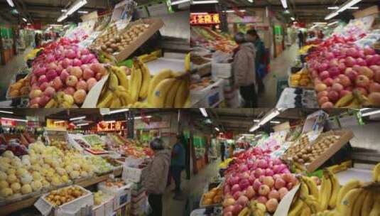 水果市场卖草莓猕猴桃芒果摊位高清在线视频素材下载