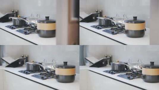 中式合院样板房厨房内高贵的厨具高清在线视频素材下载