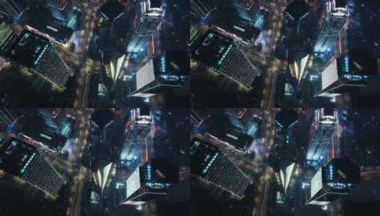 上海陆家嘴金融城俯视夜景航拍高清在线视频素材下载