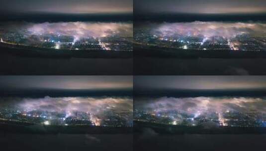 航拍鄂州市平流雾夜景城市夜景航拍延时高清在线视频素材下载