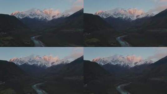 航拍雅鲁藏布大峡谷南迦巴瓦峰日落高清在线视频素材下载