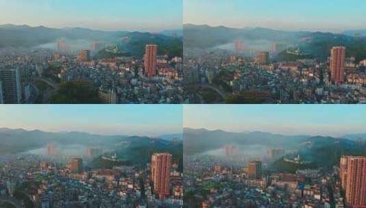 广宁县清晨城市大景航拍前进3高清在线视频素材下载