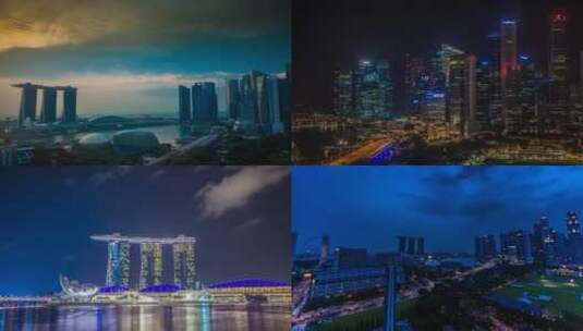 新加坡城市风光延时夜景星空夜空海边都市高清在线视频素材下载