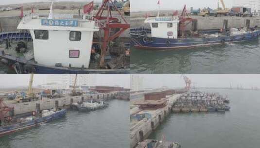 港口停靠成群渔船高清在线视频素材下载