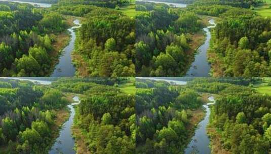 航拍森林河流高清在线视频素材下载