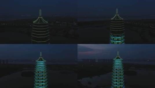 航拍杭州水博览园高塔高清在线视频素材下载