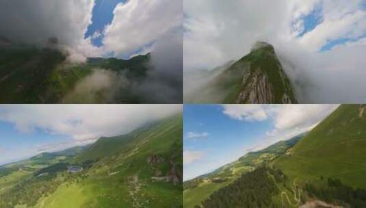 航拍高山森林云海无人机穿过云层俯冲下山高清在线视频素材下载